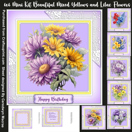6x6 Mini Kit, Beautiful Mixed Yellow and Lilac Flowers