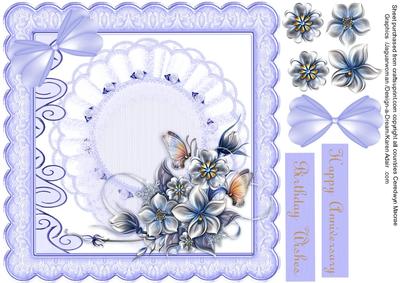 Beautiful Lilac / Blue Frame with Flowers