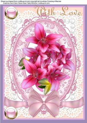 Lovely A4card with Cerise Lilys