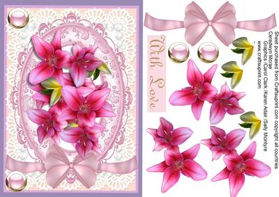 Nice A5card ,ceriselilys in a Pink Frame
