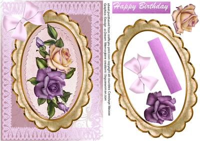 Beautiful A5 Card Front with Lilac Lace and Roses
