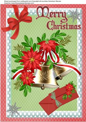 Lovely A4 Christmas Bells with Red Pointsettia Flower