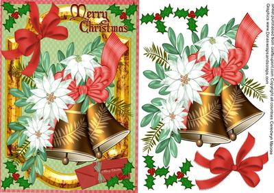 Lovely A5 White Pointsettias on Gold Bell