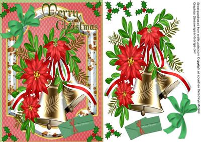 Lovely A5 Christmas Card with Gold Bells