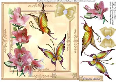Oriental Pink Lillies and Butterflys