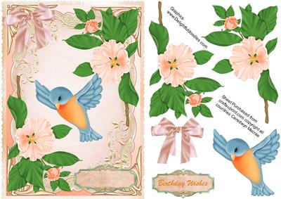 Blue Birds and Quince Blossom