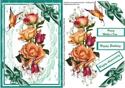 Lovely Roses and Butterflys on Aqua Background