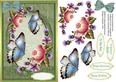Blue Butterflys on a Pale Green Frame