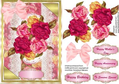 Beautiful Roses on a Gold and Lace Mat