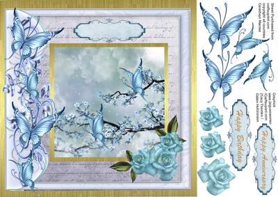 Beautiful Blue Blossom on a Gold Background