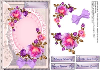 Lovely Lilac Roses on a Pink Mat
