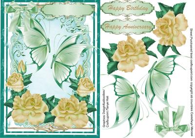 Lovely Auqa Green Background and Butterflys