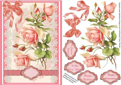 Victorian Blush Pink Roses on a Lace Panel