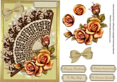 Beautiful Coffe and Cream Fan with Copper Roses
