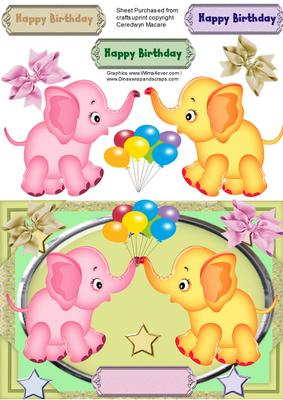 Lovely Little Elephants Holding the Birthday Balloons