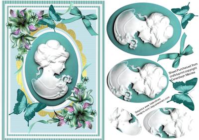Beautiful Cameo in Teal and Gold