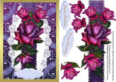 Beautifull Deep Mauve Roses on a Lace Plaque