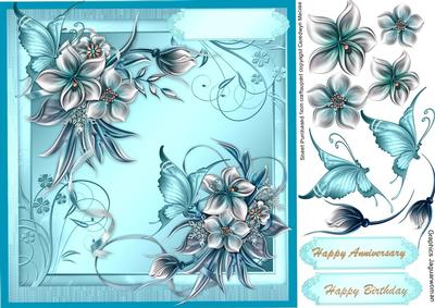 Beautiful Aqua Marine Blue Flower Spray and Butterflys
