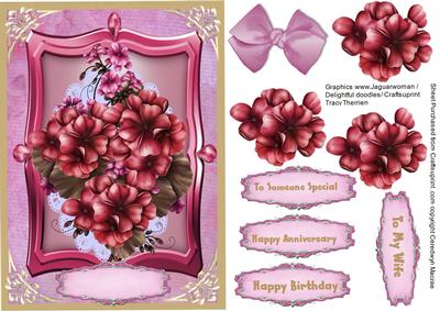 Lovely Pink Gerainiums in a Ornate Frame