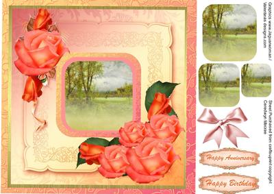 Beautiful Orange Roses with a Pyramarge Country Scene