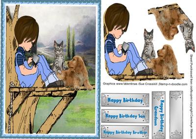 Boy with His Ipad and Animal Friends