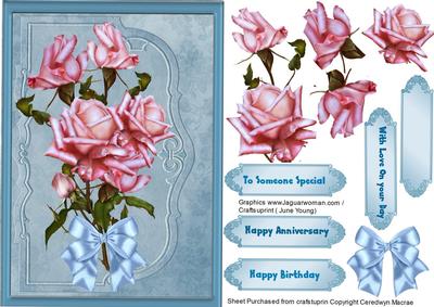 Lovely Blue Envelope Card and Pink Roses