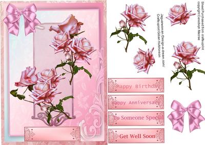 Lovely Pink Roses on a Brocade Background