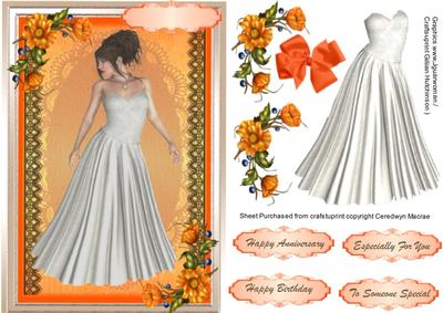 Lovely Lady in Beige with Orange Roses