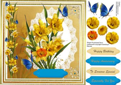 Beautiful Springtime Daffodils and Blue Butterflys