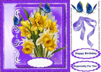 Beautiful Daffodils on a Lilac Background