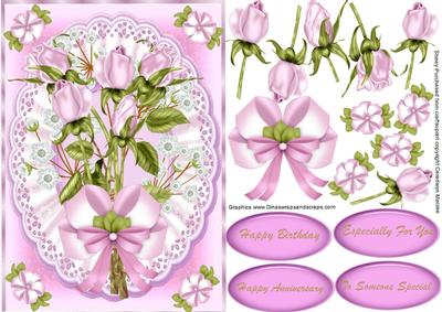 Beautiful Pink Roses on Oval Lace