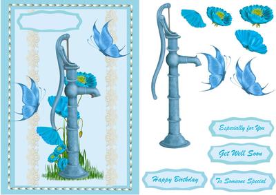 Lovely Blue Poppys and Water Pump