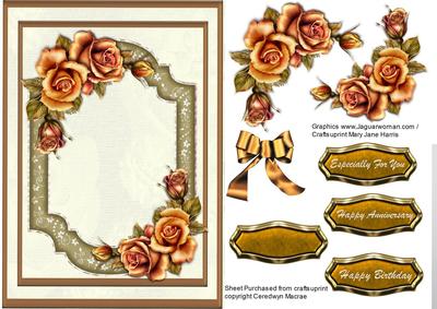 Beautiful Golden Rose in a Ornate Frame