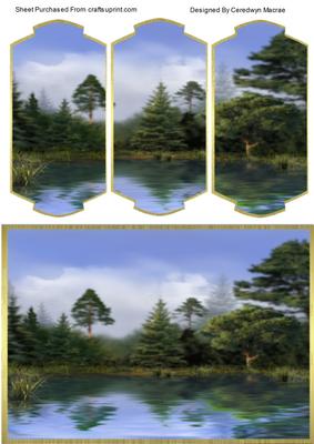 Lovely Tripych Card Scene of a Lake