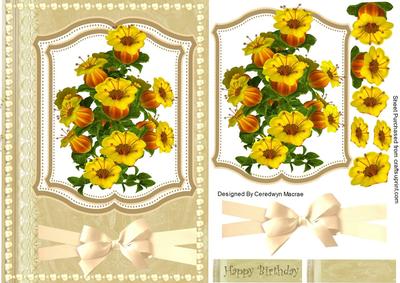 A Lovely Mat of Russet Yellow Flowers and a Pearl Frame