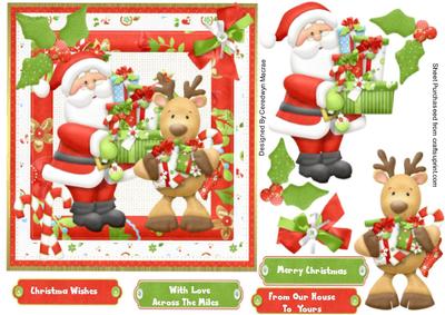 Santa and Reindeer Gathering the Presents