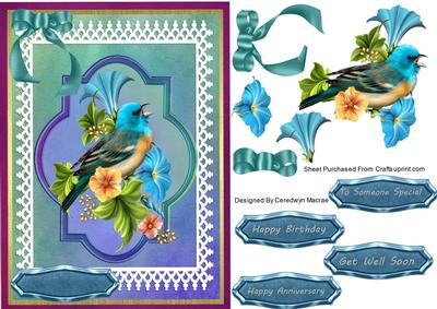 Lovely Aqua Bird on a Lilac Plaque
