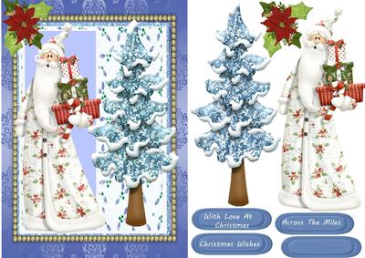 Ovely Santa with Presents and Blue Tree