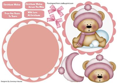 Lovely Easel or Rocker Christmas Bear in Pink