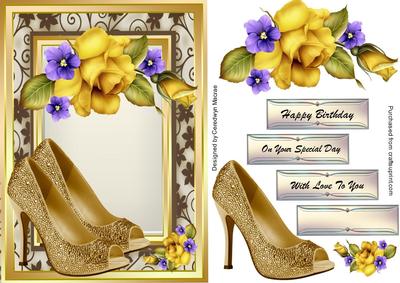 Beautiful Gold Shoes and Yellow Roses