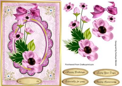 Lovely Cerise Flowers on a Gold Frame