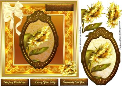 Beautiful Sunflower in Golden Frame