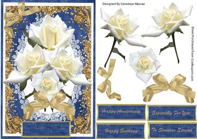 Beautiful White Roses on a Gold Frame