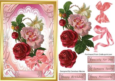 Lovely Victorian Rosezs on a Pink Silk Background