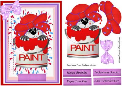 Lovely Cat in a Red Hat in a Paint Pot