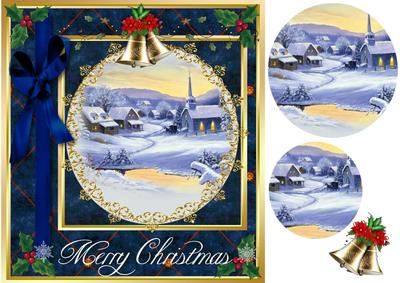 Beautiful Blue Christmas Card on Velvet and Gold