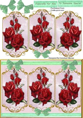 Lovely Triptych Card Front with Red Roses