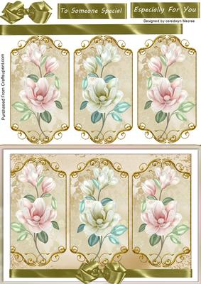 Lovely Triptych Card Front Lilac Magnolias