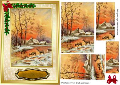 Beautiful Fallow Deers Drinking in the Snow ( Pyramarge)
