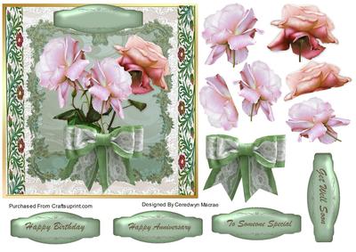 Beautiful Pink Roses on White Lace Brocade